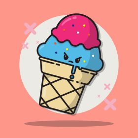 دانلود وکتور بستنی کارتونی ناز با صورت عصبانی بستنی کاوایی در