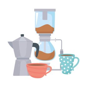دانلود وکتور روش های دم کردن قهوه ریختن روی موکا دیگ و وکتور فنجان قهوه