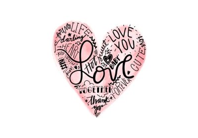 دانلود وکتور تصویر آبرنگ قلب با حروف برای روز ولنتاین