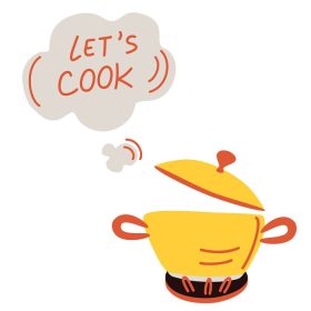 دانلود وکتور قابلمه غذای در حال جوش کتیبه lets cooking cartoon boiling