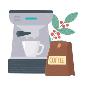 دانلود وکتور روز جهانی بسته بندی قهوه ساز فنجان و شاخه با تصویر وکتور دانه