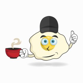 دانلود وکتور تصویر وکتور شخصیت طلسم تخم مرغ که یک فنجان قهوه داغ در دست دارد