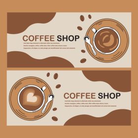 دانلود وکتور تصویر مسطح بازاریابی بنر قهوه و فروشگاه