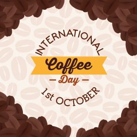دانلود وکتور پوستر روز بین المللی قهوه با دانه های قهوه
