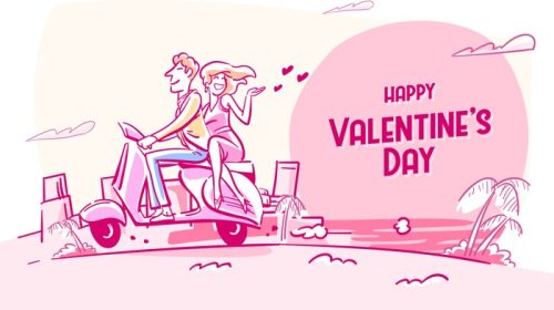 دانلود وکتور سبک یکپارچهسازی با سیستمعامل اسکوتر سواری عاشقانه زوج در روز ولنتاین