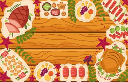 دانلود وکتور بسیاری از غذاهای مهربان در مفهوم کریسمس