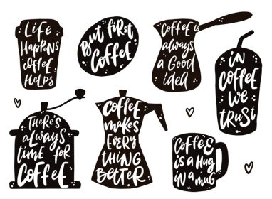 دانلود وکتور مجموعه زیبای نقل قول قهوه با حروف دستی برای چاپ