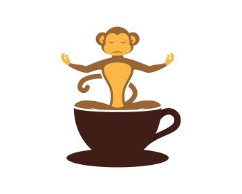 دانلود وکتور مدیتیشن میمون روی فنجان قهوه