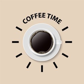 دانلود وکتور قهوه در فنجان های سفید از تصویر برداری مفهوم زمان قهوه بالا