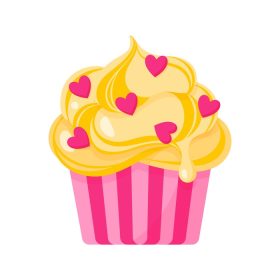 دانلود وکتور کاپ کیک یا کلوچه با کرم زرد و قلب