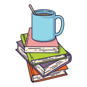دانلود وکتور فنجان قهوه یا چای روی انبوه کتاب من عاشق خواندن مفهوم برای کتابخانه ها کتابفروشی ها جشنواره ها نمایشگاه ها و مدارس تصویر برداری جدا شده روی سفید