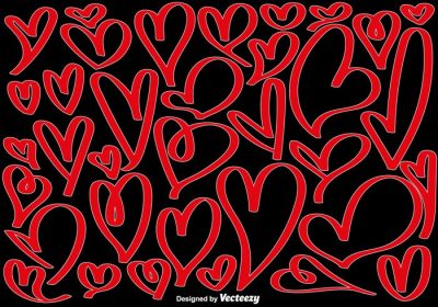 دانلود وکتور شکل های قلب کشیده شده با دست برای تزیین روز ولنتاین