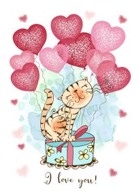 دانلود وکتور کارت روز ولنتاین گربه ناز با بادکنک در فرم