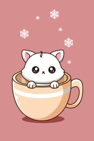 دانلود وکتور گربه کوچولوی بامزه و بامزه در فنجان قهوه