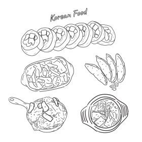 دانلود وکتور تصویر غذای کره ای سوپ کیمچی برنج توپی سرخ شده