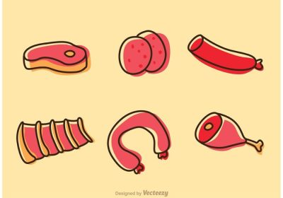 دانلود وکتور تصویر کارتونی گوشت و سوسیس وکتور پک انواع ژامبون و سوسیس و گوشت گنجانده شده است