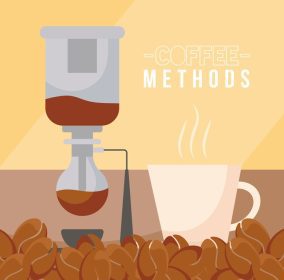 دانلود وکتور روش های قهوه با طرح وکتور فنجان و لوبیا دستگاه سیفون