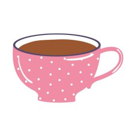 دانلود وکتور چای و قهوه نماد فنجان صورتی نقطه‌دار روی پس‌زمینه سفید