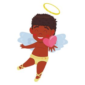 دانلود وکتور فرشته پسر ناز کوچک آفریقایی آمریکایی به سبک کارتونی با