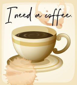 دانلود وکتور بیان کلمه برای I need coffee با تصویر فنجان قهوه
