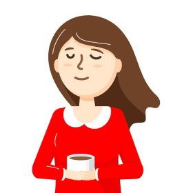 دانلود وکتور دختر با لباس قرمز با وکتور آواتار یک فنجان قهوه