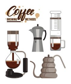 دانلود وکتور چهار روش دم کردن قهوه باندل مجموعه آیکون