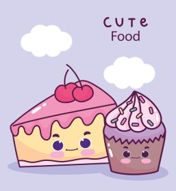 دانلود وکتور غذای ناز کیک و کیک ورقه ای گیلاس شیرینی شیرینی شیرینی کارتونی