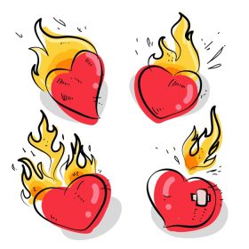دانلود وکتور شعله ور قلب خالکوبی دست کشیده تصویر برداری