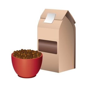 دانلود وکتور دانه های قهوه در جعبه و لیوان