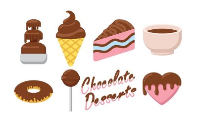 دانلود مجموعه وکتور آیکون غذای شکلاتی وکتور مناسب برای لوگوی رستوران یا اینفوگرافیک غذا