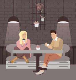 دانلود وکتور زن و شوهر در حال نوشیدن قهوه در کافه