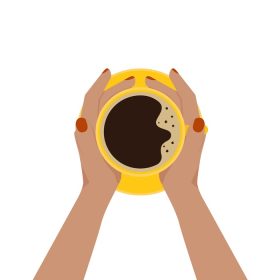 دانلود وکتور دست با یک فنجان قهوه مفهوم وکتور مسطح کافئین