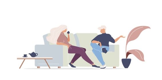 دانلود وکتور مرد و زن در حال نوشیدن قهوه با رنگ مسطح وکتور شخصیت های بی چهره دوستان ملاقات در خانه زوج در حال استراحت در قهوه خانه تصویر کارتونی ایزوله برای طراحی گرافیکی وب و انیمیشن
