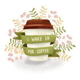 دانلود وکتور بیدار شدن برای قهوه بنر متنی با قهوه و شاخه به سبک دانه