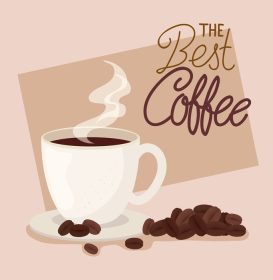 دانلود وکتور بنر بهترین قهوه با فنجان سرامیکی و دانه های قهوه
