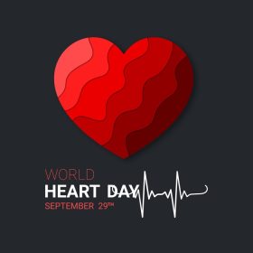 دانلود وکتور نشان روز جهانی قلب با تصویر قلب قرمز روی تاریکی