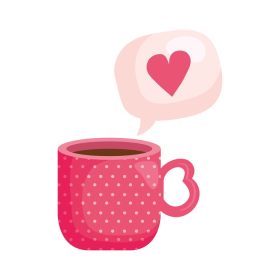دانلود وکتور فنجان قهوه و حباب گفتار با نماد قلب جدا شده