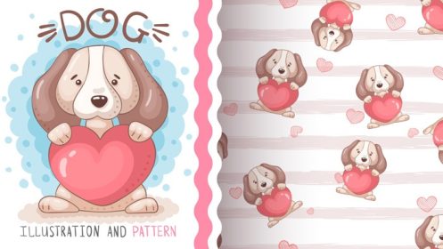 دانلود وکتور شخصیت کارتونی کودکانه حیوان سگ با قلب