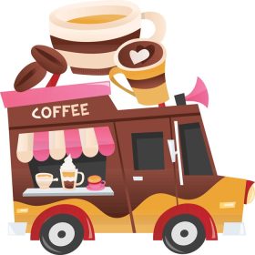 دانلود وکتور کارتونی کامیون غذاخوری قهوه