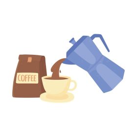 دانلود وکتور روز جهانی قهوه کتری ریختن روی فنجان و تصویر وکتور محصول بسته