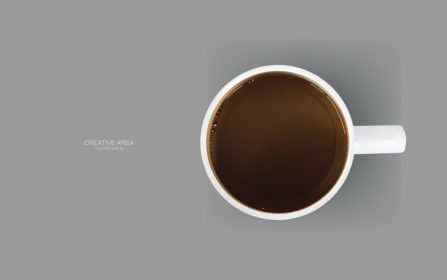 دانلود وکتور نمای بالا یک فنجان قهوه با وکتور پس زمینه خاکستری