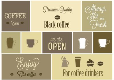 دانلود وکتور وکتور تایپوگرافی طرح قهوه از این وکتور قهوه آیکون های فنجان دانه های قهوه و عناصر تایپوگرافی در کار خود استفاده کنید