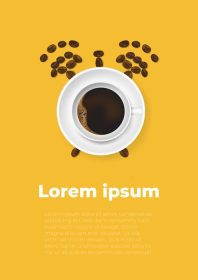 دانلود وکتور فنجان قهوه و دانه های قهوه واقع گرایانه با مفهوم ساعت زمان طراحی مینیمال پوستر تبلیغاتی وکتور نما نمای بالا
