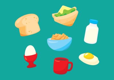 دانلود وکتور مجموعه تصویری غذا و نوشیدنی صبحانه