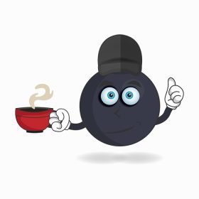 دانلود وکتور بوم شخصیت طلسم که یک فنجان قهوه داغ در دست دارد وکتور تصویر
