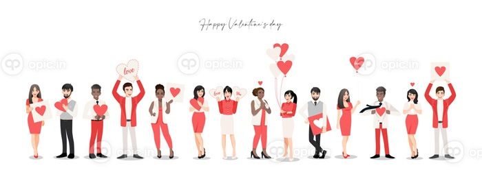 دانلود وکتور کارتونی افرادی که قلب در دست دارند برای روز ولنتاین