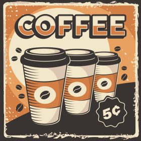 دانلود وکتور پوستر علامت فنجان قهوه وکتور کلاسیک یکپارچهسازی با سیستمعامل