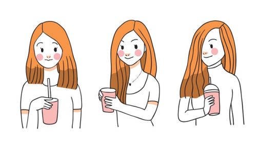دانلود وکتور زن دوست داشتنی قهوه می نوشد دست نقاشی کارتونی وکتور زیبا