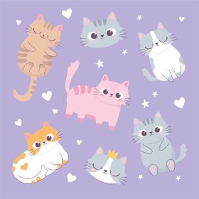 دانلود وکتور گربه های ناز عاشق قلب های کارتونی حیوانات بامزه پس زمینه تصویر وکتور