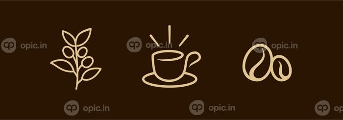 دانلود وکتور انتزاعی خط قهوه آرم آرم مجموعه دانه های فنجان قهوه و تصویر طراحی دیوار شاخه ای